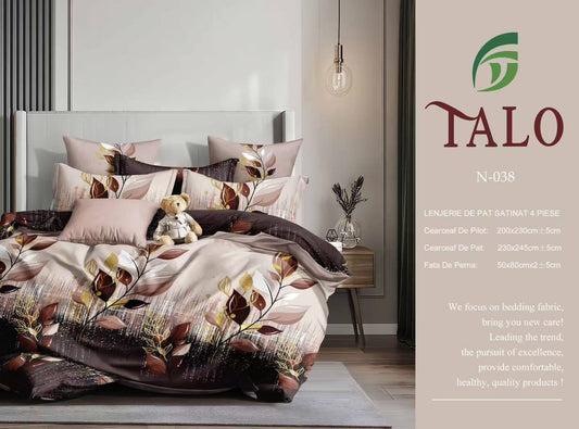 Lenjerie de pat crem cu frunze maro-aurii – 4 piese