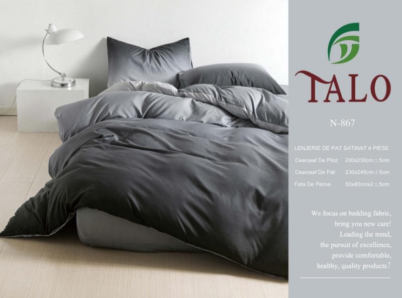 Lenjerie de pat gri închis, satinat – 4 piese