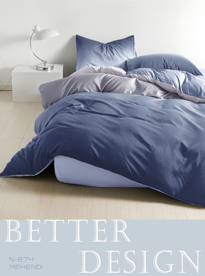 Lenjerie de pat uni albastru satinat – 4 piese (N-874)