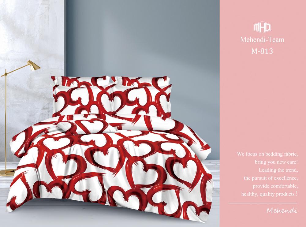 Lenjerie pat 4 piese – Inimi Roșii pe fundal alb, stil romantic