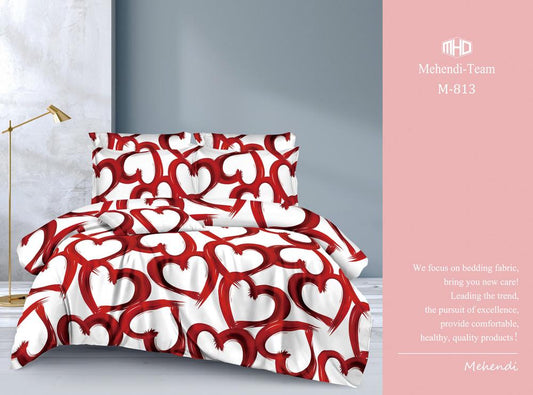 Lenjerie pat 4 piese – Inimi Roșii pe fundal alb, stil romantic