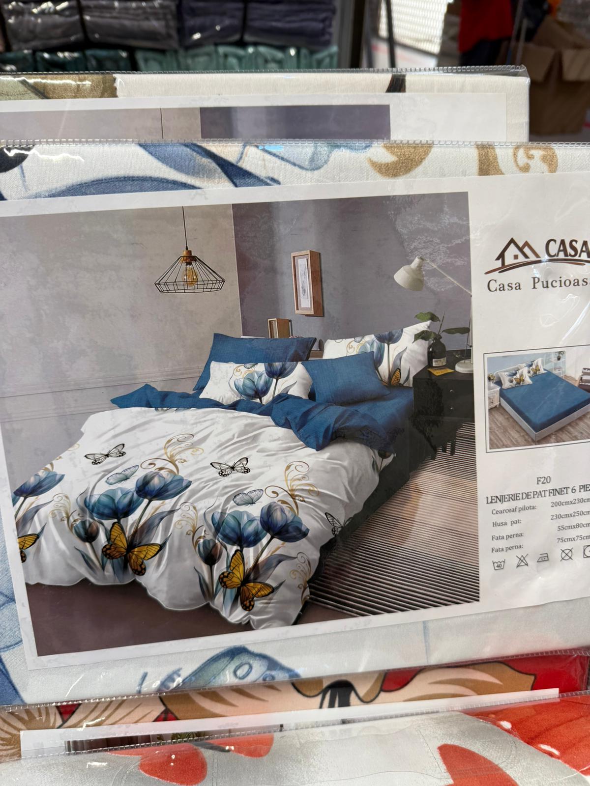 Lenjerie Casa Pucioasa 6 Piese – Model Flori & Fluturi Aurii 🌸🦋