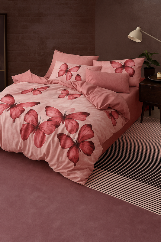 Lenjerie de pat 6 piese – Fluturi Aurii Eleganți, bumbac finet satinat