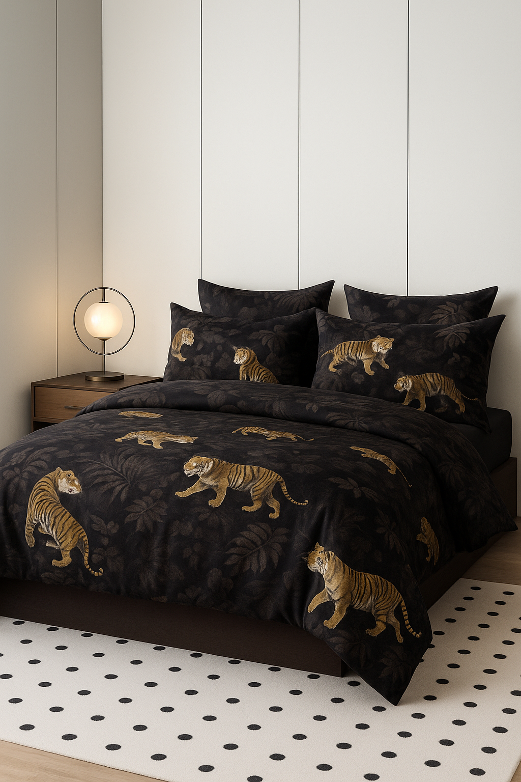 Lenjerie de pat satinat Talo – 4 piese – Model Jungle Negru