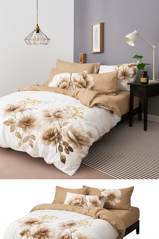 🌹 Lenjerie de pat Trandafiri bej – Romantism și stil